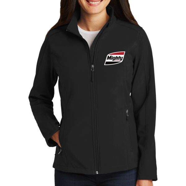 Printed Mighty Auto Parts - Ladies Core Soft Shell Jacket Thumbnail