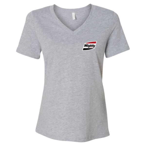 Printed Mighty Auto Parts - Women's Relaxed Heather CVC V-Neck Tee Thumbnail