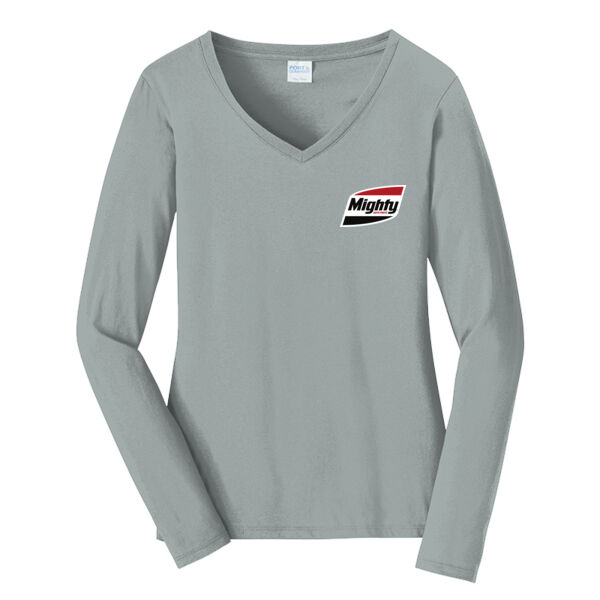 Printed Mighty Auto Parts - Ladies Long Sleeve Fan Favorite V Neck Tee Thumbnail